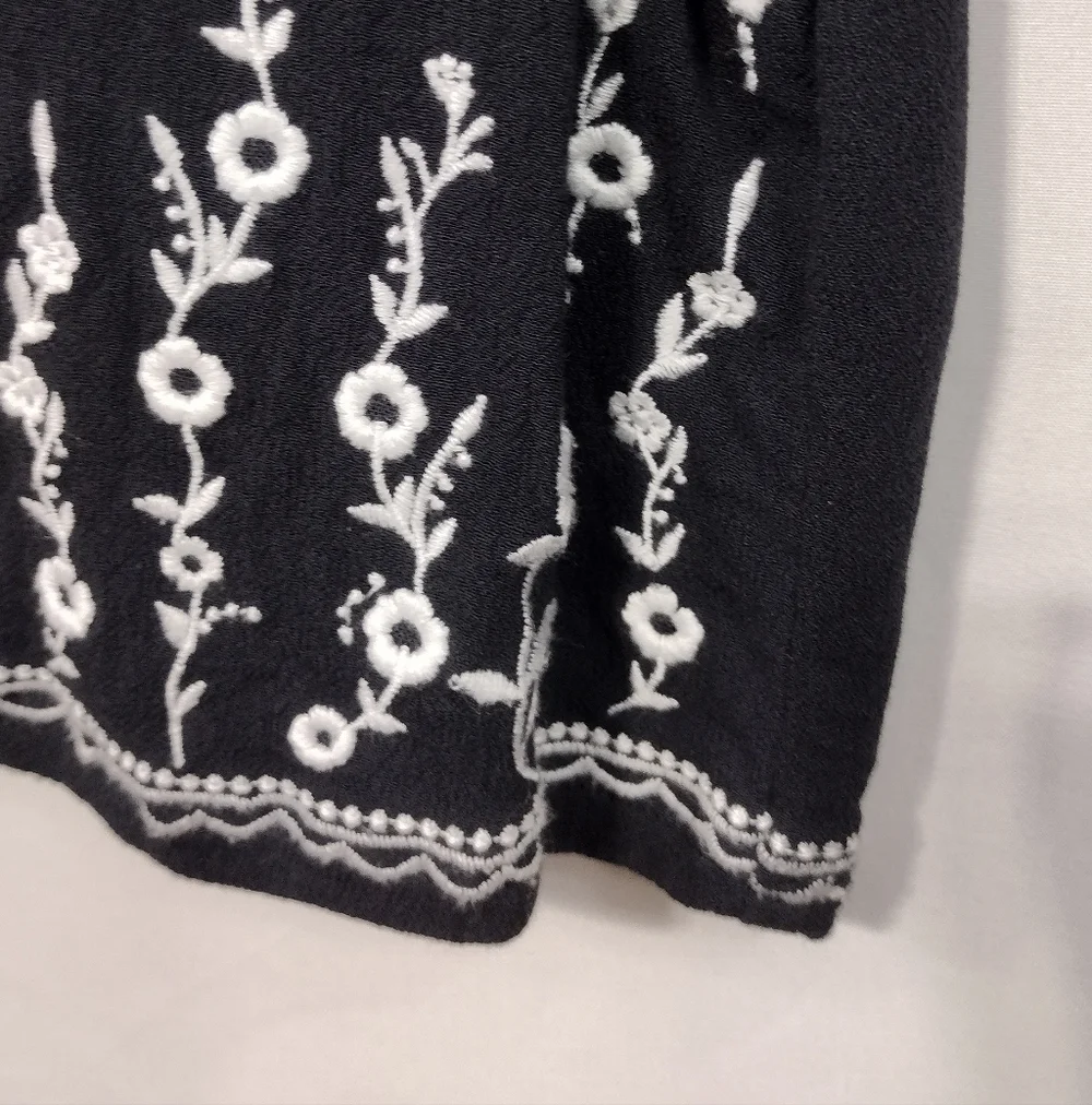 H&M Babydoll Blouse Women's 12 Black White Preppy Academia Boho Retro 90s Y2K - Picture 4 of 8